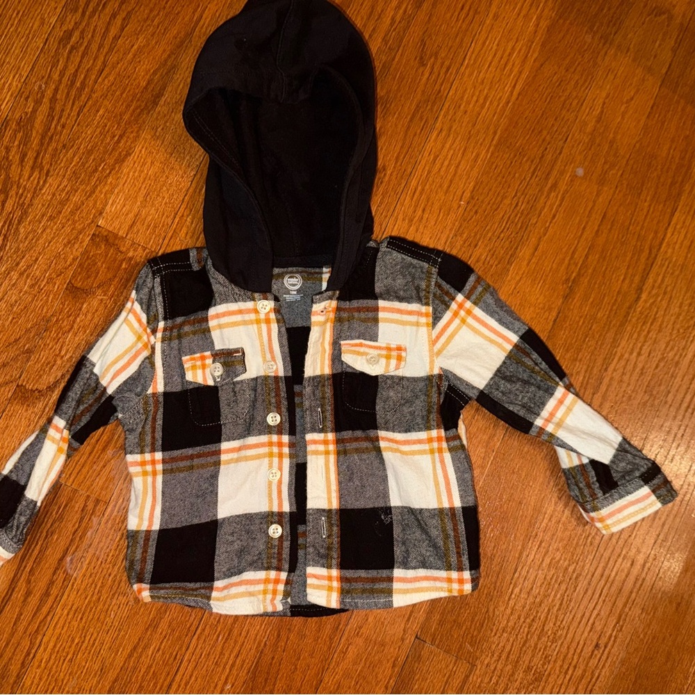 Wonder Nation Hooded Plaid Shirt in Orange and Black